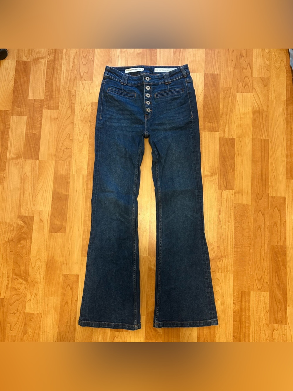 Anthropologie pilcro hi rise bootcut dark wash flare button fly jeans size 27